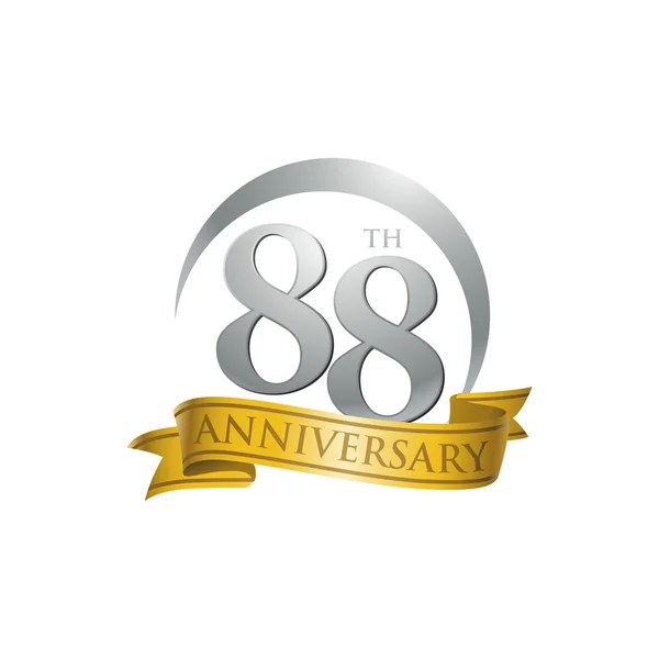 88e anniversaire bague logo ruban d'or — Image vectorielle