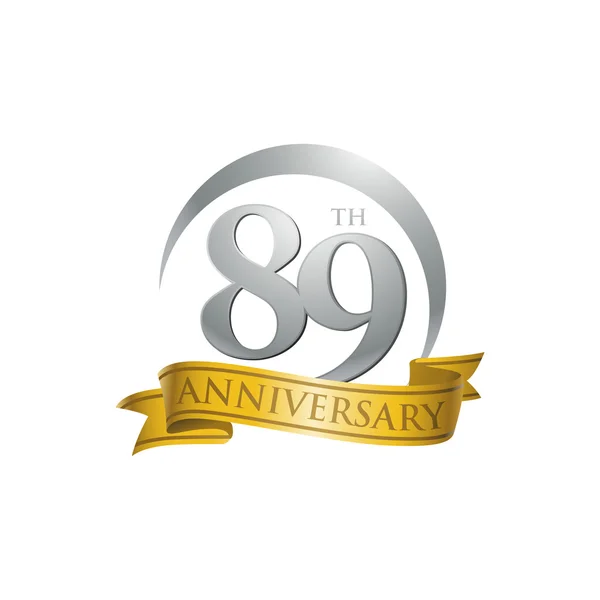 89 rocznica pierścień logo złota wstążka — Wektor stockowy