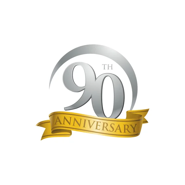 90esimo anniversario anello logo nastro d'oro — Vettoriale Stock