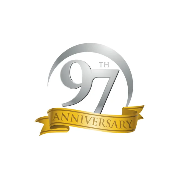 97ste verjaardag ring logo goud lint — Stockvector