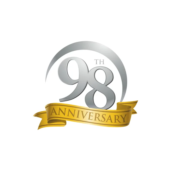 Ruban d'or logo bague 98e anniversaire — Image vectorielle