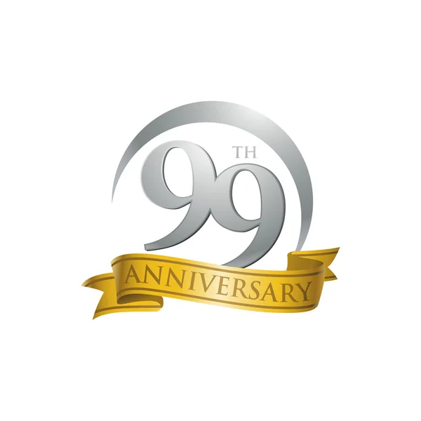 Ruban d'or logo bague 99e anniversaire — Image vectorielle