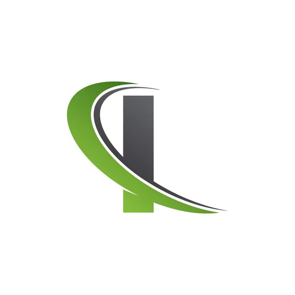 Carta inicial I swoosh logo verde — Vector de stock