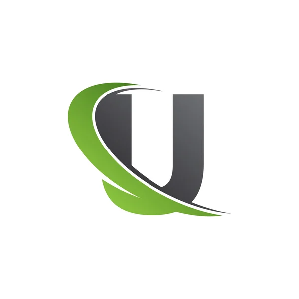 İlk harf U swoosh yeşil logo — Stok Vektör
