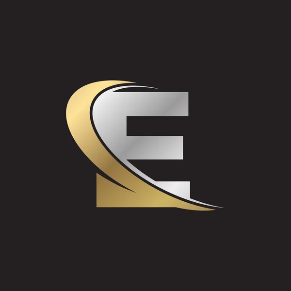 Bokstaven E swoosh silver guld logo svart bakgrund — Stock vektor