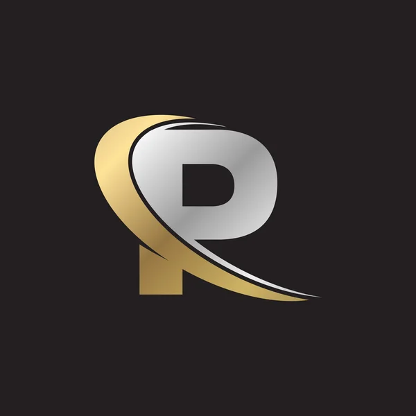 Letra P swoosh prata logotipo do ouro fundo preto — Vetor de Stock