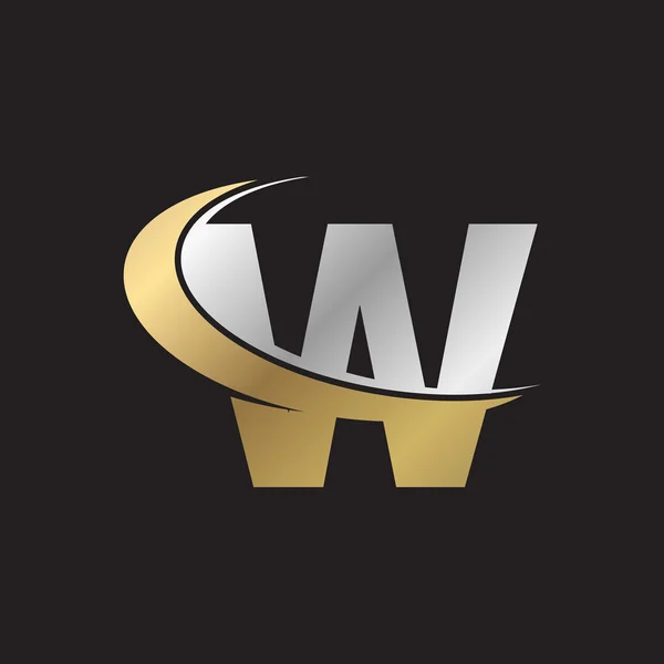 Γράμμα W swoosh ασημί χρυσό λογότυπο μαύρο φόντο — Διανυσματικό Αρχείο