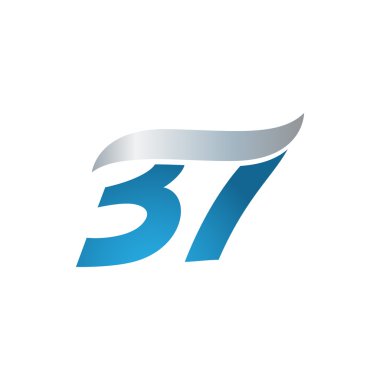 sayı 37 swoosh tasarım şablonu logo mavi gri