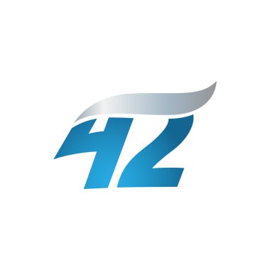 Sayı 42 swoosh tasarım şablonu logo mavi gri