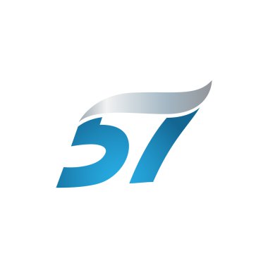sayı 57 swoosh tasarım şablonu logo mavi gri