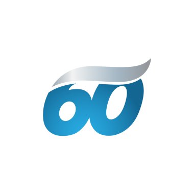 sayı 60 swoosh tasarım şablonu logo mavi gri