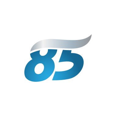 sayı 85 swoosh tasarım şablonu logo mavi gri