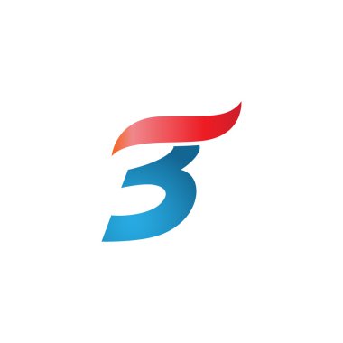 3 numaralı swoosh tasarım şablonu logo mavi kırmızı