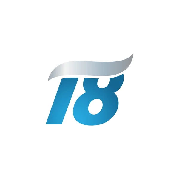 Nummer 18 swoosh design sjabloon logo blauw grijs — Stockvector