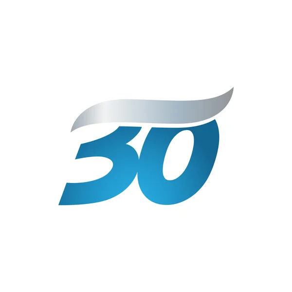 Nomor 30 templat desain swoosh logo biru abu-abu - Stok Vektor