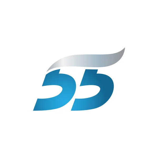 Номер 55 swoosh дизайн шаблона логотипа синий серый — стоковый вектор