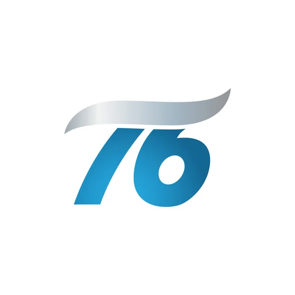 Numéro 76 swoosh modèle de conception logo bleu gris — Image vectorielle