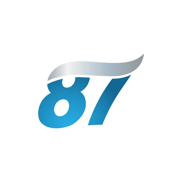 Nummer 87 swoosh design sjabloon logo blauw grijs — Stockvector