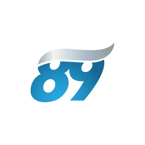 Anzahl 89 Swoosh Design Vorlage Logo blau grau — Stockvektor