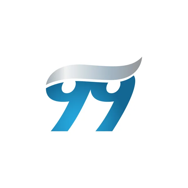 Número 99 swoosh diseño plantilla logo azul gris — Vector de stock