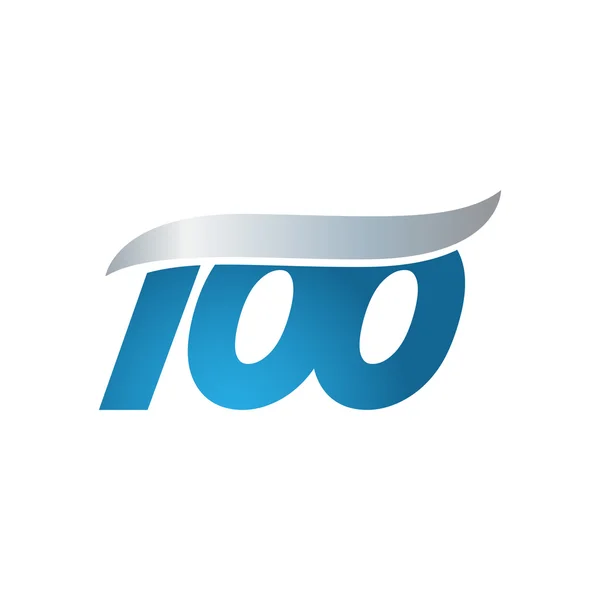 Anzahl 100 Swoosh Design Template Logo blau grau — Stockvektor