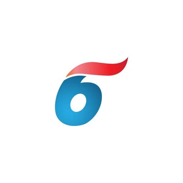 Numéro 6 swoosh modèle de conception logo bleu rouge — Image vectorielle