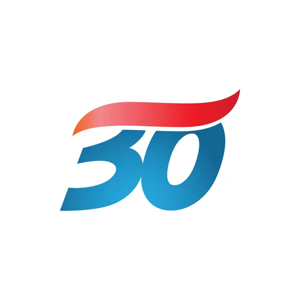 30 szám swoosh design sablon logo kék-piros — Stock Vector