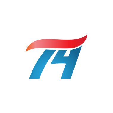 sayı 74 swoosh tasarım şablonu logo mavi kırmızı