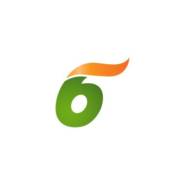 6 numaralı swoosh dalga tasarım şablonu logo turuncu yeşil