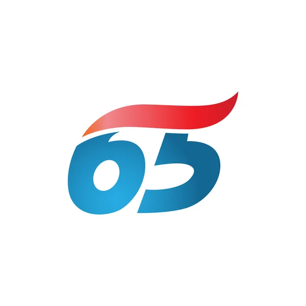 Száma 65 swoosh design sablon logo kék-piros — Stock Vector