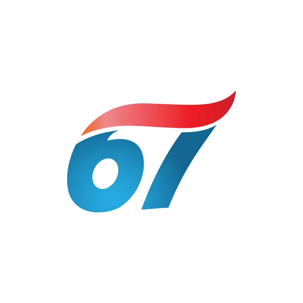 Anzahl 67 Swoosh Design Vorlage Logo blau rot — Stockvektor