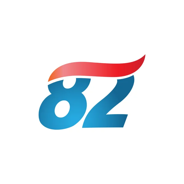 Número 82 plantilla de diseño swoosh logo azul rojo — Vector de stock