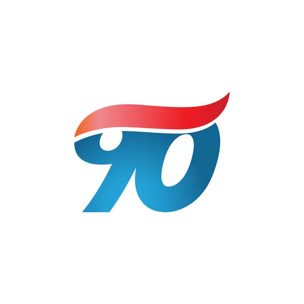 Sayı 90 swoosh tasarım şablonu logo mavi kırmızı — Stok Vektör
