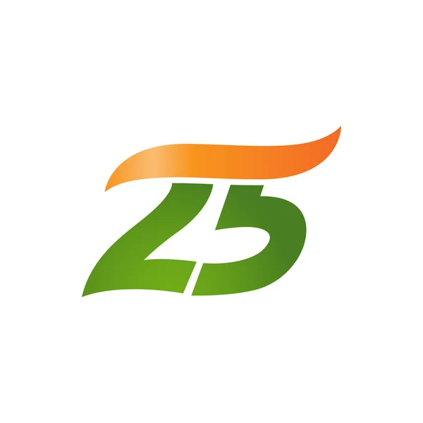 25 numaralı swoosh dalga tasarım şablonu logo turuncu yeşil — Stok Vektör