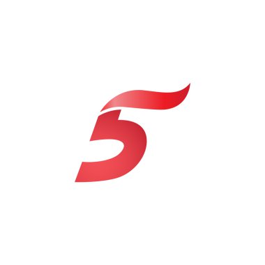 5 numaralı swoosh dalga tasarım şablonu logo kırmızı