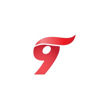 Sayı 9 swoosh dalga tasarım şablonu logo kırmızı