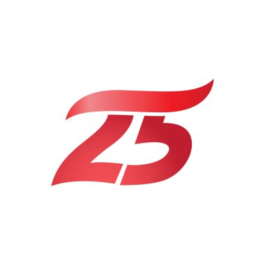 25 numaralı swoosh dalga tasarım şablonu logo kırmızı