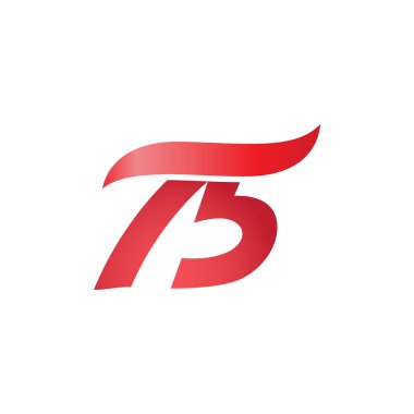 Sayı 75 swoosh dalga tasarım şablonu logo kırmızı