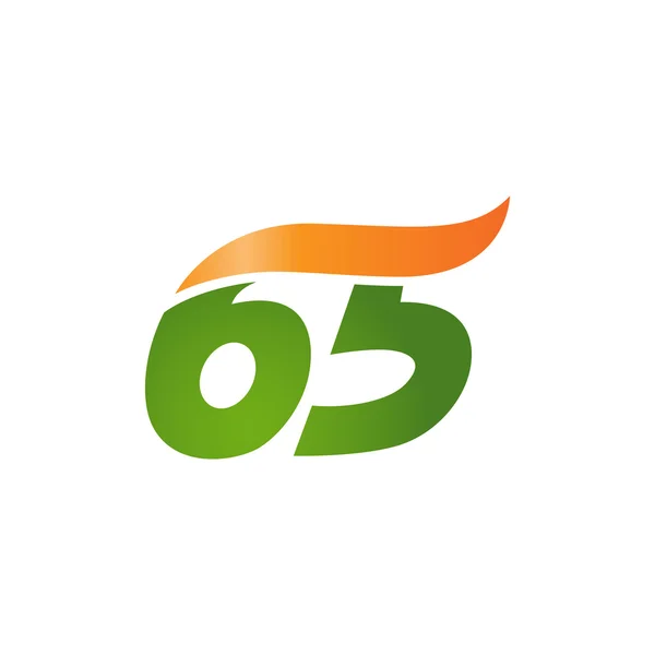 Цифру 65 волновой волны дизайн искушает логотип оранжево-зеленый — стоковый вектор