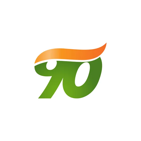 Číslo 90 swoosh wave design šablony loga oranžová zelená — Stockový vektor