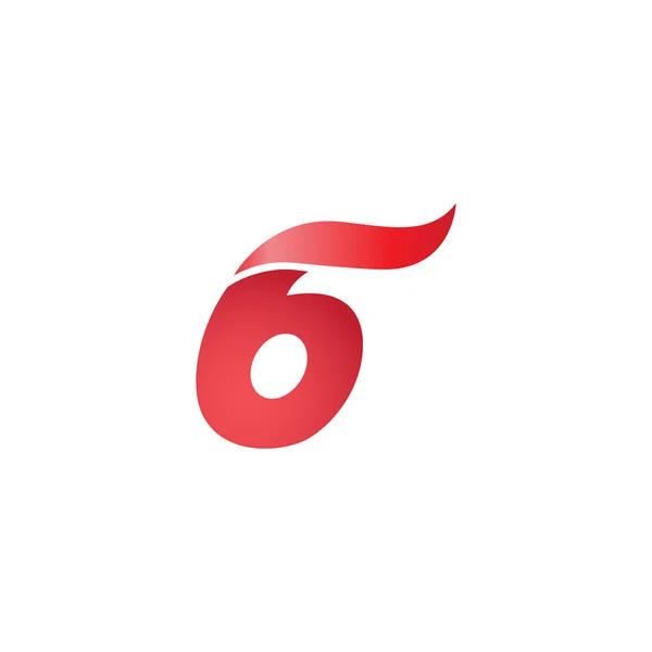 Número 6 swoosh modelo de onda logotipo vermelho —  Vetores de Stock