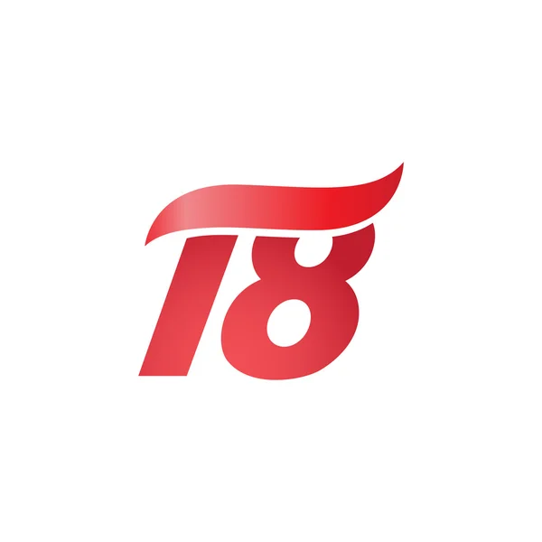 Nummer 18 swoosh wave ontwerp sjabloon logo rood — Stockvector