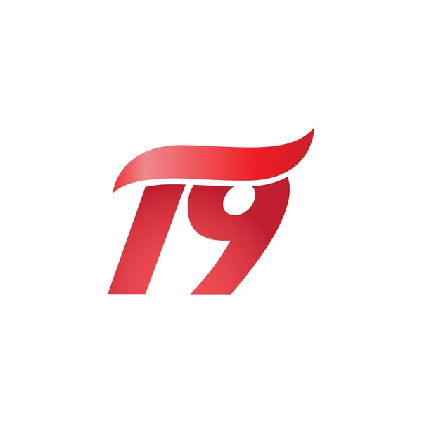 Numero 19 swoosh onda modello logo rosso — Vettoriale Stock