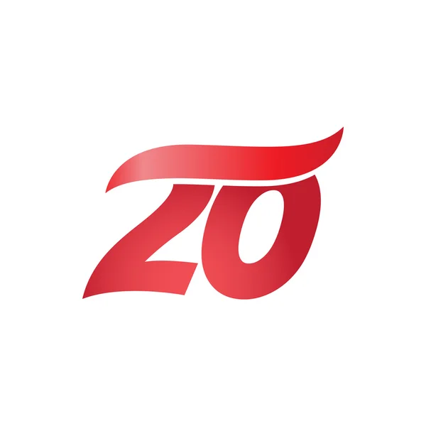 Numer 20 swoosh logo wave projekt szablon czerwony — Wektor stockowy