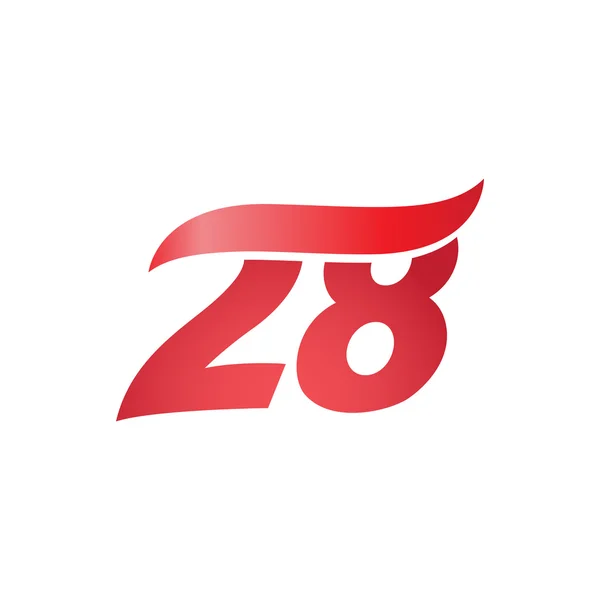 Numer 28 swoosh logo wave projekt szablon czerwony — Wektor stockowy