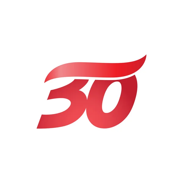 30 szám swoosh wave design sablon logo piros — Stock Vector