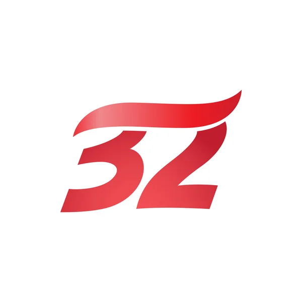 Szám 32 swoosh wave design sablon logo piros — Stock Vector
