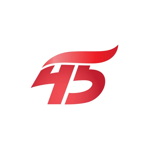 Número 45 swoosh modelo de onda logotipo vermelho — Vetor de Stock