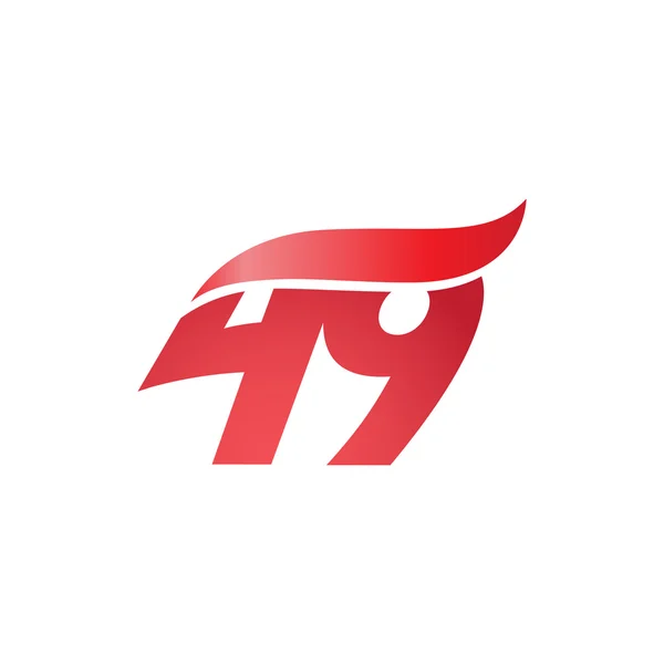Numéro 49 swoosh vague modèle de conception logo rouge — Image vectorielle