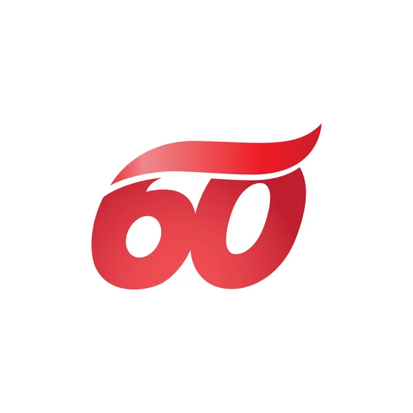 Sayı 60 swoosh dalga tasarım şablonu logo kırmızı — Stok Vektör
